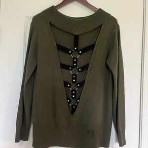Olive Green Sweater with Back Strap Detail